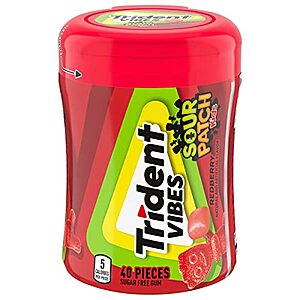 [SnS, AC] $5.39* | 2 × 40-Piece Trident Vibes Sour Patch Kids Sugar Free Gum (Redberry) ($2.70 each) at Amazon