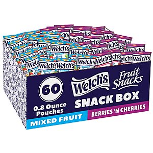 60-Count 0.8-Oz Welch's Fruit Snacks Bags (Mixed Fruit & Berries 'N Cherries)  $10.92 + Free Shipping w/ Prime or on $35+