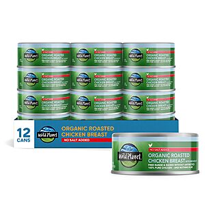 Wild Planet Organic Roasted Chicken Breast with Rib Meat, Skinless and Boneless, No Salt Added, 5 Ounce (Pack of 12), Packaging May Vary~$44.99 After Coupon & S&S @ Amazon