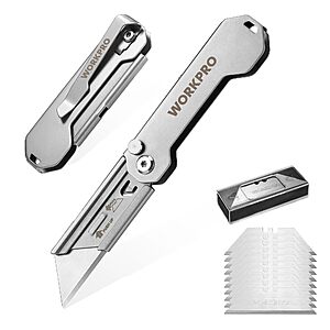 Prime Members: 2-Pack WORKPRO EDC Folding Utility Knife w/ Belt Clip & 10 Blades $9.98